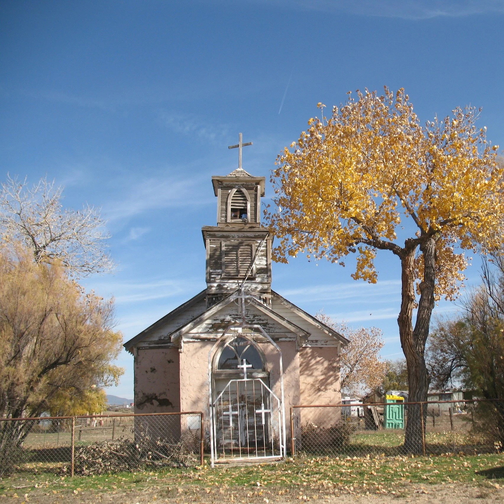 The tiny adobe church in Tiffany, Colorado, was built by Hispanic settlers in 1928.